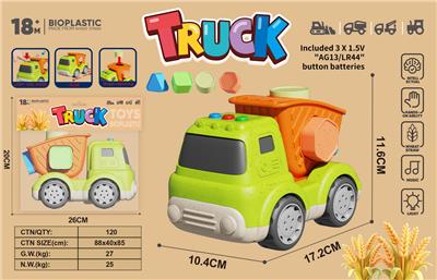 麦秆料卡通滑行积木配对翻斗车（带灯光音乐） - OBL10399278