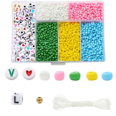 3mm米珠+字母珠+4mm金珠+线6格 - OBL10400855