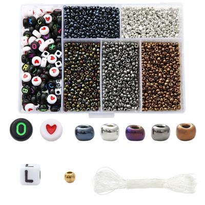 3mm米珠+字母珠+4mm金珠+线6格 - OBL10400856