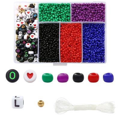 3mm米珠+字母珠+4mm金珠+线6格 - OBL10400857