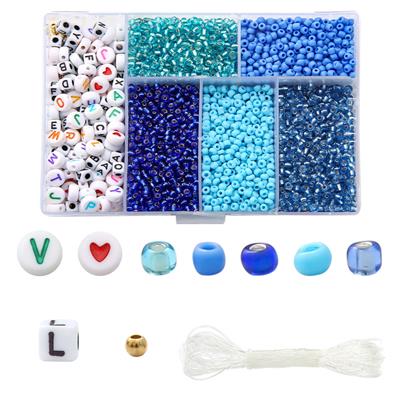 3mm米珠+字母珠+4mm金珠+线6格 - OBL10400860