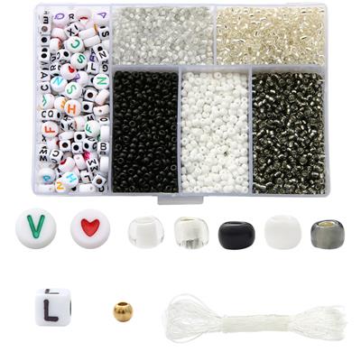 3mm米珠+字母珠+4mm金珠+线6格 - OBL10400862