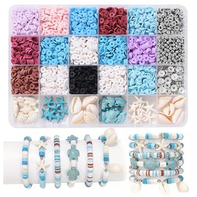 4mm银珠+隔珠+软陶片+海星/海龟/贝壳+线24格 - OBL10400914