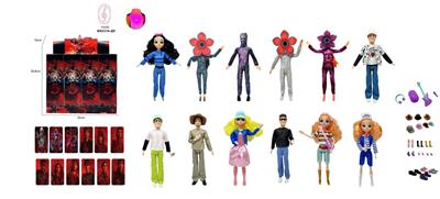 高端真眼珠11.5寸11关节实身带七彩灯光音乐主题曲怪奇物语第5季Stranger  Thing真人版芭比带金貂卡片一张带怪奇物语主题套件12款12PC混装 - OBL10407494