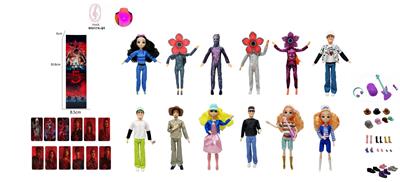 高端真眼珠11.5寸11关节实身带七彩灯光音乐主题曲怪奇物语第5季Stranger  Thing真人版芭比带金貂卡片一张带怪奇物语主题套件12款混装 - OBL10407508