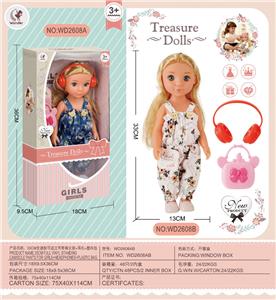 33CM全搪胶可站立吊带裤女孩+耳机+塑料包 - OBL10413504