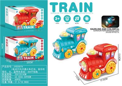 电动万向卡通火车灯光、音乐、吹雪花（红、蓝两色混装）3AA不包电 - OBL10413607