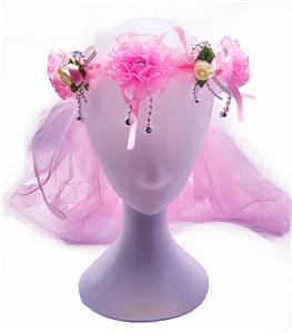 带电闪光三朵丝带花加单层头纱 - OBL10415993