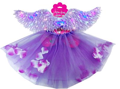 吊卡带电闪光翅膀加花朵裙子两件套 - OBL10416173