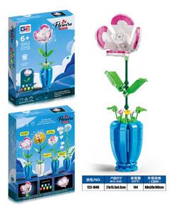 益智花艺积木灯光夹竹桃配天兰色花瓶（151PCS）（4款混装） - OBL10416693