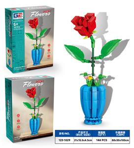 益智花艺积木红玫瑰花配天兰色花瓶（160PCS）（8款混装） - OBL10416698