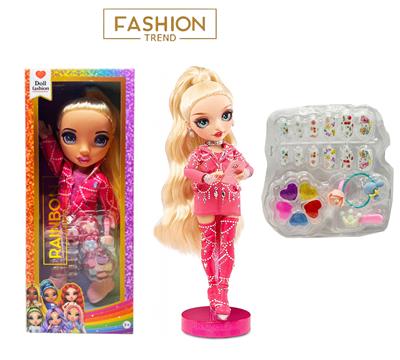 高端彩妆系列 16寸搪胶带灯光音乐主题曲Rainbow High惊喜彩虹高中带  美甲，发夹。彩妆油  5件套 - OBL10418985