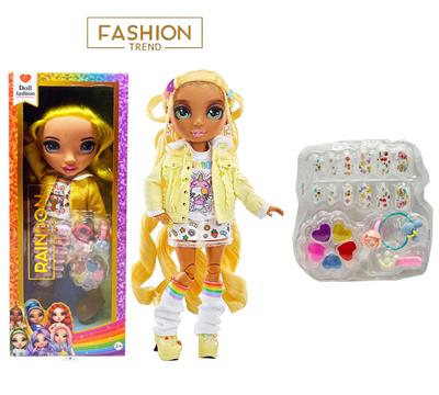 高端彩妆系列 16寸搪胶带灯光音乐主题曲Rainbow High惊喜彩虹高中带  美甲，发夹。彩妆油  5件套 - OBL10418988