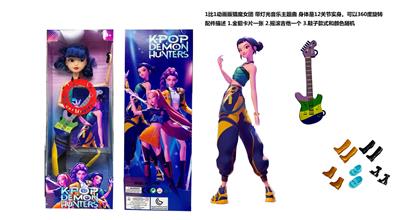 2026年度最佳K-POP猎魔女团动画版11.5寸12关节实身带七彩灯光主题曲Rumi鲁米打歌芭比带金貂卡片一张带摇滚吉他 - OBL10419227