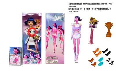 2026年度最佳K-POP猎魔女团动画版11.5寸12关节实身带七彩灯光主题曲鲁米佐依米拉儿唱歌芭比带话筒，奖杯，蝴蝶飞镖，金貂卡片一张 - OBL10419230