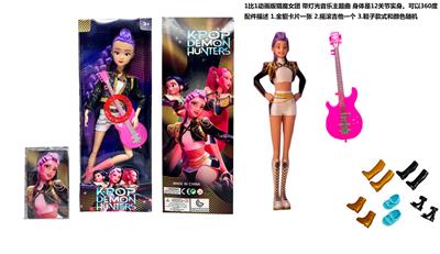 2026年度最佳K-POP猎魔女团动画版11.5寸12关节实身带七彩灯光主题曲鲁米佐伊米cospiay朋克芭比带吉他，金貂卡片一张 - OBL10419231