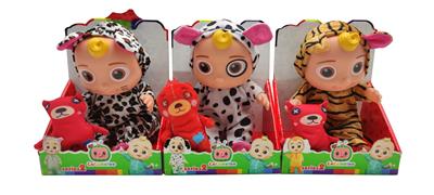 10寸搪胶cocomelon超级宝贝带4首不同主题音乐和圣诞音乐3款动物衣服COCO混装带着塞棉小熊 - OBL10420364