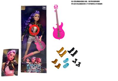 K-POP 猎魔女团真人版11.5寸12关节实身带七彩灯光主题曲鲁米佐伊米cospiay朋克芭比带吉他，金貂卡片一张 - OBL10420562