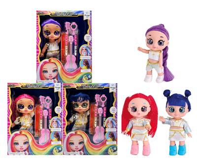 卡通5D【摇头】 真眼珠14寸全搪胶猎魔娃娃功能带音乐主题曲带梳子镜子，大吉他主题套装 3款混装 - OBL10420623