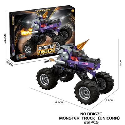 跨境电商DIY拼装积木 回力怪兽独角兽大脚车(带避震器) - OBL10423406