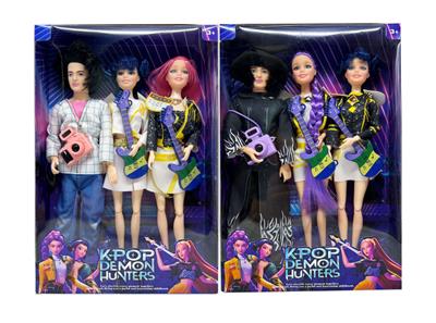 第3代K-POP 猎魔11.5寸12关节实身猎魔女团，猎魔男团三人混装带吉他带照相机 - OBL10427679