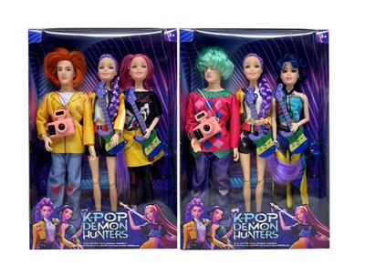 第1代K-POP 猎魔11.5寸12关节实身猎魔女团，猎魔男团三人混装带吉他带照相机 - OBL10427680
