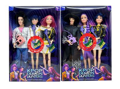 第3代K-POP 猎魔带灯光音乐11.5寸12关节实身猎魔女团，猎魔男团三人混装带吉他带照相机 - OBL10427702