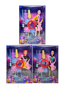 美泰版第1代K-POP 猎魔1.5寸12关节实身猎魔女团，猎魔男团2人混装带直播间器材带吉他锣鼓套装 - OBL10427732