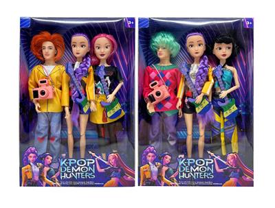 第3代K-POP 猎魔带灯光音乐11.5寸12关节实身猎魔女团，猎魔男团三人混装带吉他带照相机 - OBL10427749