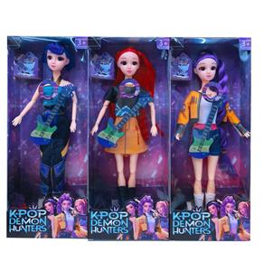 真眼珠K-POP 猎魔女团动画版11.5寸12关节实身带七彩灯光主题曲Rumi鲁米打歌芭比带金貂卡片一张带摇滚吉他 - OBL10427757