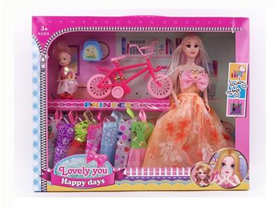 高档11.5寸9关节实身大婚纱芭比带大单车和3寸仔小书包配件 - OBL10427969