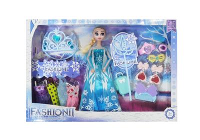 高档11.5寸实身12关节冰雪公主带大皇冠魔术棒打扮梳子吸塑行李箱吊裙 - OBL10428056