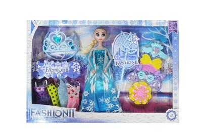 高档11.5寸实身12关节冰雪公主带大皇冠魔术棒打扮梳子吸塑吊裙 - OBL10428057