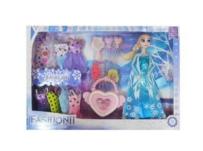 高档11.5寸实身12关节冰雪公主带大型爱心包包和梳子气球吸塑配件吊裙 - OBL10428063