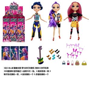 K-POP 猎魔女团彩虹版大头12寸11关节实身带七彩灯光主题曲Rumi鲁米打歌芭比带金貂卡片一张带摇滚吉他带发夹带手提包3款9PC混装 - OBL10443274