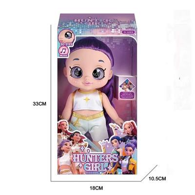 13寸5关节摇头PVC搪胶5D眼睛娃娃胖童K-POP猎魔女团娃娃带灯光音乐带兵器 - OBL10451134
