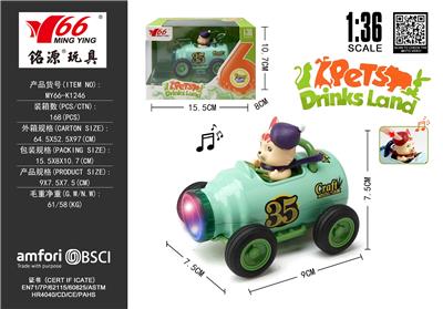 1:36Q版合金绿色饮料瓶卡通紫色猫回力车带灯光音乐 - OBL10456732
