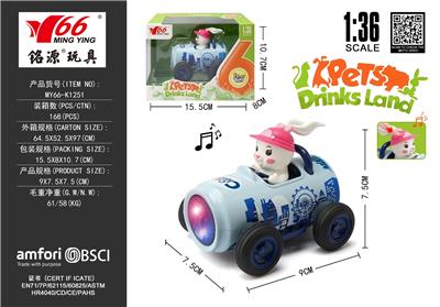 1:36Q版合金蓝色可乐罐卡通红色兔回力车带灯光音乐 - OBL10456735