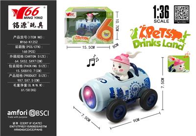1:36Q版合金蓝色可乐罐卡通粉色兔回力车带灯光音乐 - OBL10456736