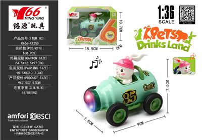 1:36Q版合金绿色饮料瓶卡通红色兔回力车带灯光音乐 - OBL10456739