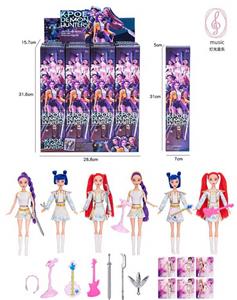 K-POP 猎魔女团真人版11.5寸9关节带灯光音乐实身芭芘带摇滚吉他话筒耳机三武器3款12PCS - OBL10458316