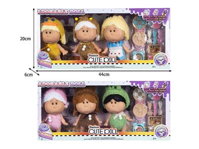 7寸全身搪胶3D眼毛绒衣服Mia西班牙土豆娃娃公仔（3只装）带配件 - OBL10461467