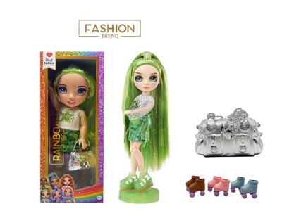 高端冬天系列  16寸搪胶带灯光音乐主题曲Rainbow high惊喜彩虹高中带溜冰鞋、彩虹大手提包 - OBL10486952