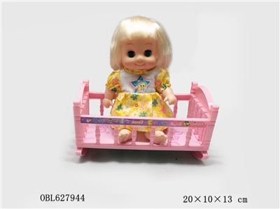 8寸活目短发黄裙子女娃带睡床 - OBL627944