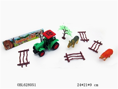 惯性农夫车配犀牛.河马.树,农场(红绿二色混装) - OBL628051