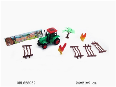 惯性农夫车配公鸡,母鸡,树,农场 - OBL628052