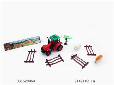 惯性农夫车配北极熊,长颈鹿,树,农场(红绿二色混装) - OBL628053