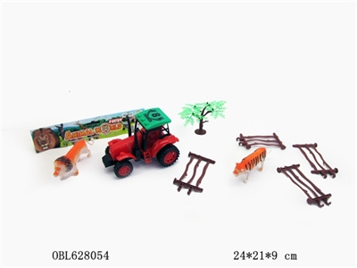惯性农夫车配老虎,狮子,树,农场(红绿二色混装) - OBL628054