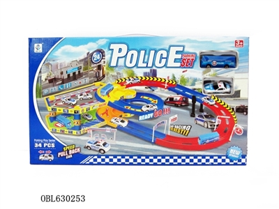 The police station parking lot match back to the police car - OBL630253