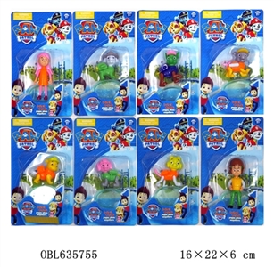 3-4寸狗狗巡逻队（头手脚可以活动）单只+透明绿底座 8款 - OBL635755